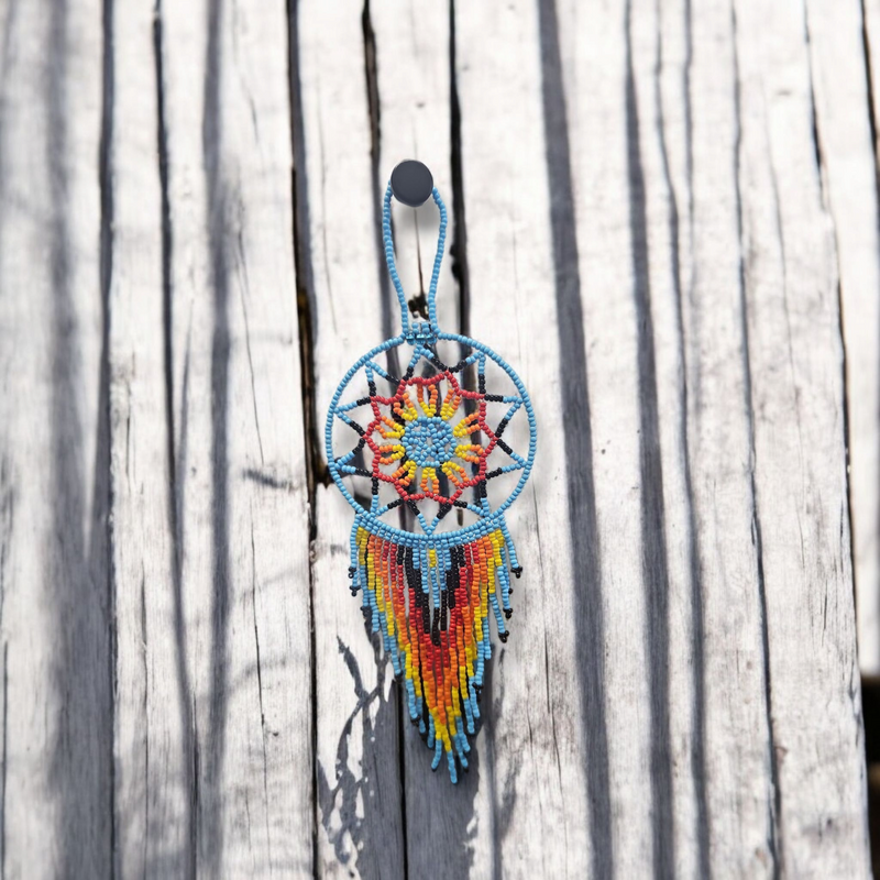 Sky blue yellow ,Celestial Beaded Handmade Dreamcatcher-3