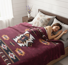 Maroon Navajo Ultra Soft Luxury Plush Blanket-3