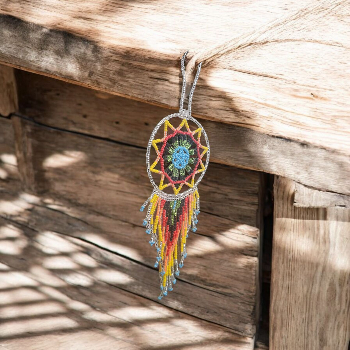 Silver and yellow red,Celestial Beaded Handmade Dreamcatcher-3