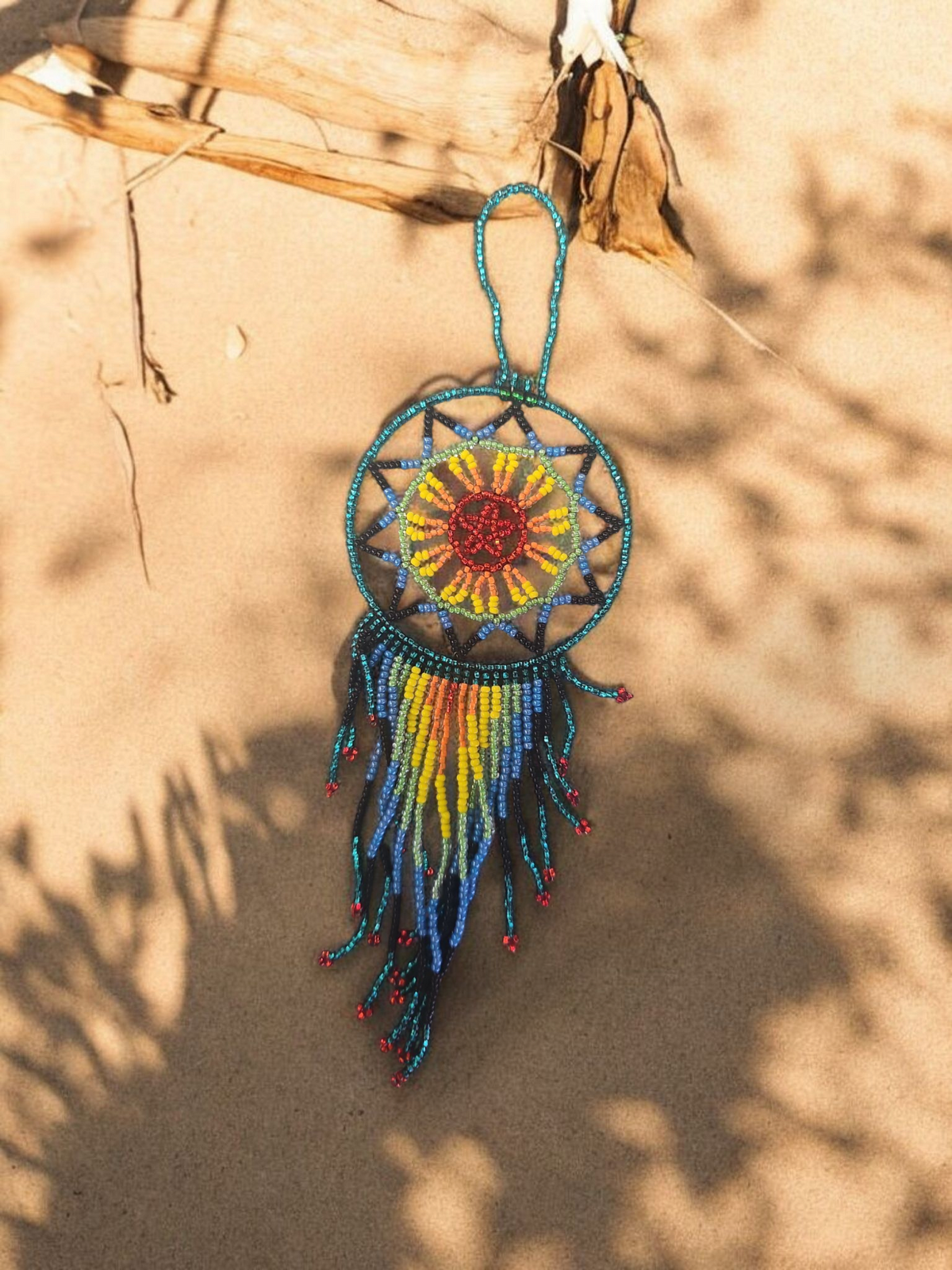 Green, yellow, red Celestial Beaded Handmade Dreamcatcher-3