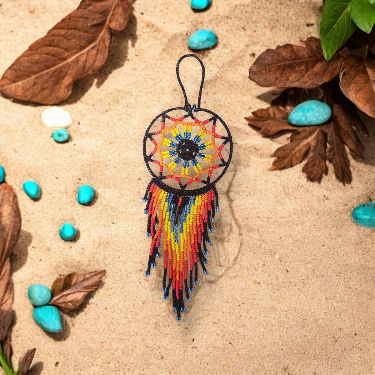 Black and yellow red ,Celestial Beaded Handmade Dreamcatcher