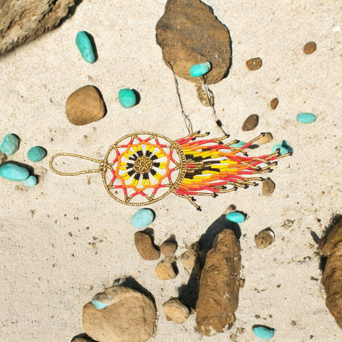 Golden yellow ,Celestial Beaded Handmade Dreamcatcher-2