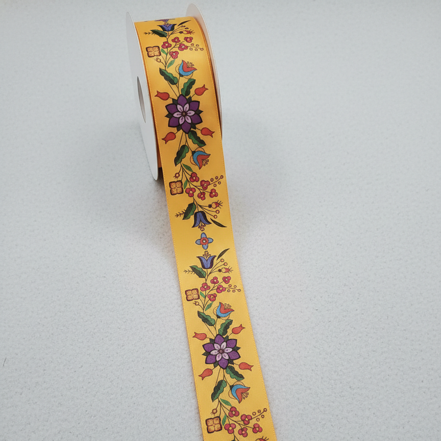 Orange Double Face Floral Ribbon Roll-1