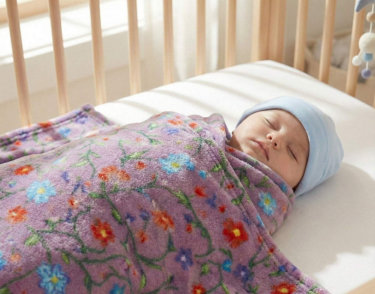 Anishinaabe Enchantment" Purple Floral Plush Throw Blanket-3