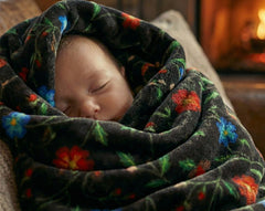 Anishinaabe Enchantment" black Floral Plush Throw Blanket-3