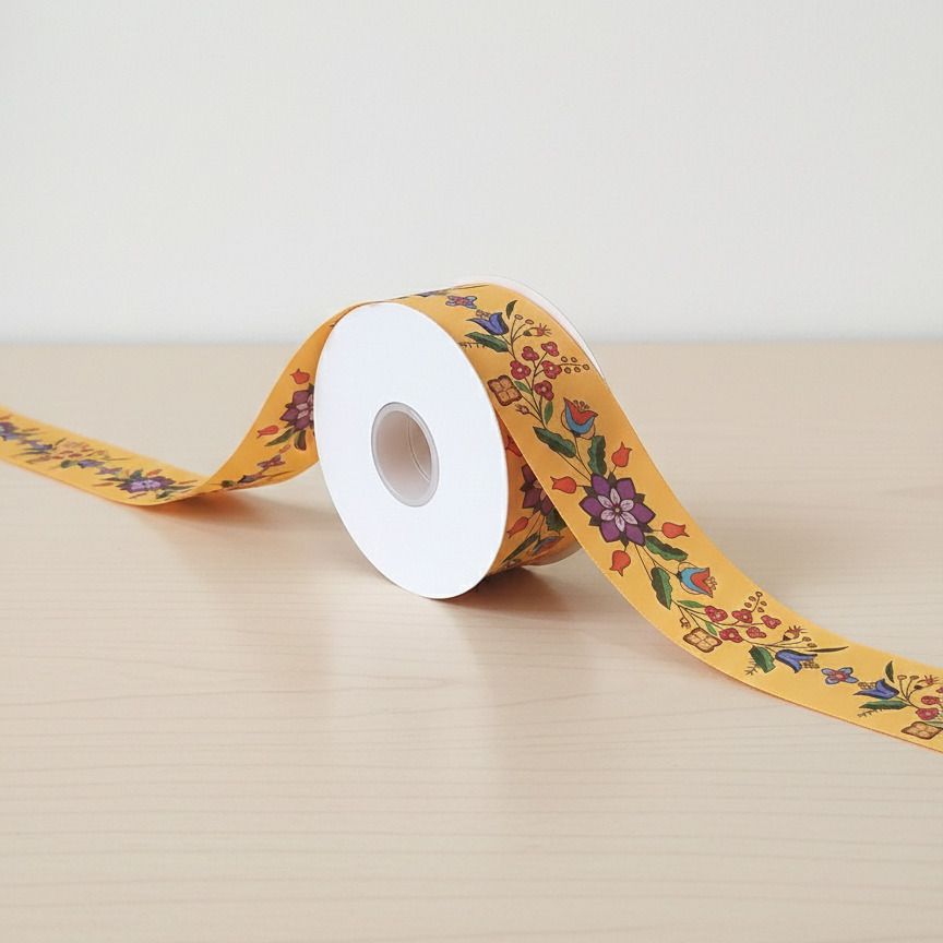 Orange Double Face Floral Ribbon Roll-3