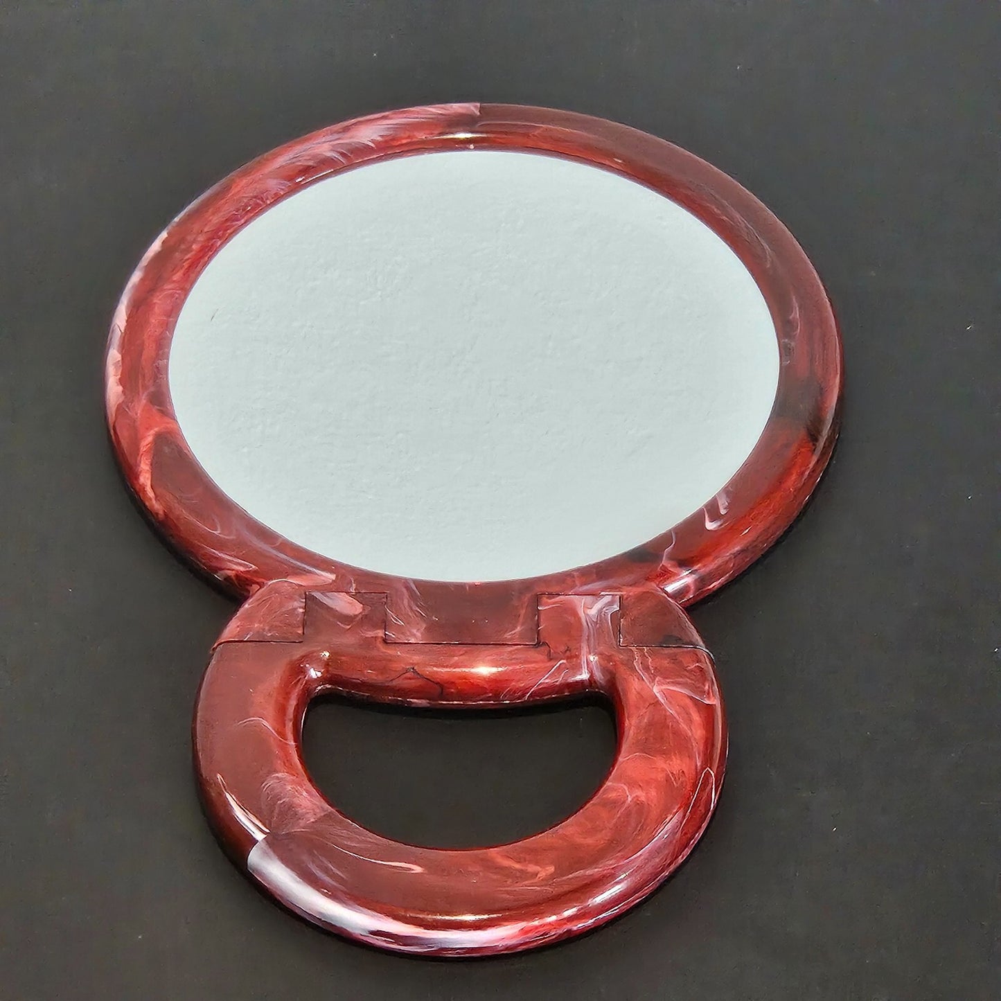 NEW! Vintage "Versatile Mirror" Two Way (Standard & Magnifying) Red Mirror
