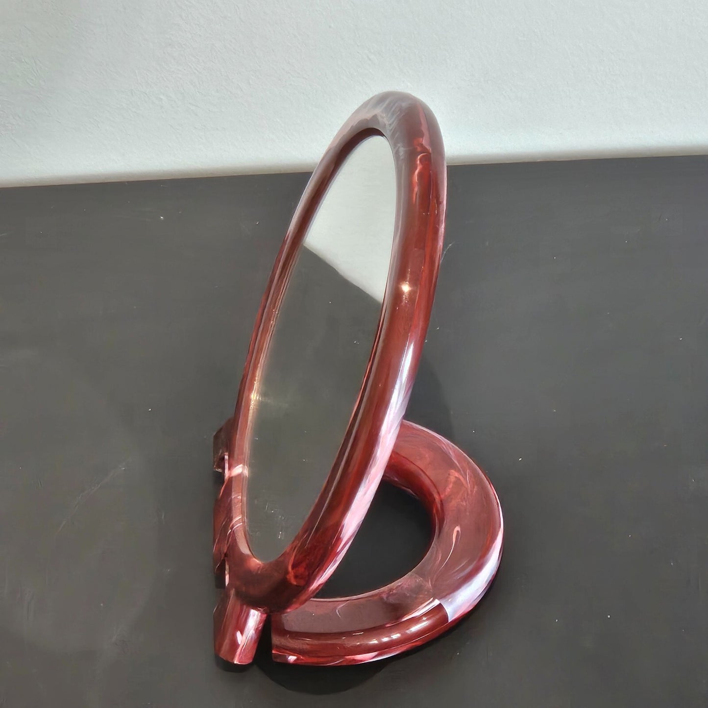 NEW! Vintage "Versatile Mirror" Two Way (Standard & Magnifying) Red Mirror