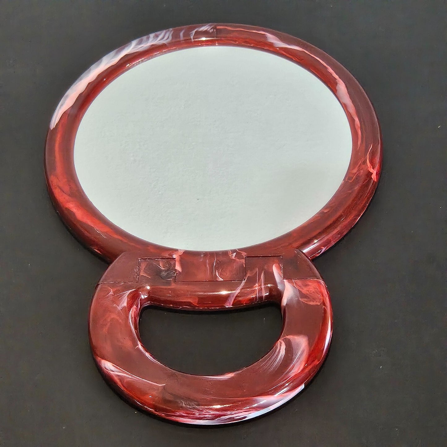 NEW! Vintage "Versatile Mirror" Two Way (Standard & Magnifying) Red Mirror