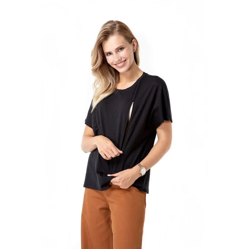 Zip Up Top for Pregnancy, Nursing & Beyond | Black-1