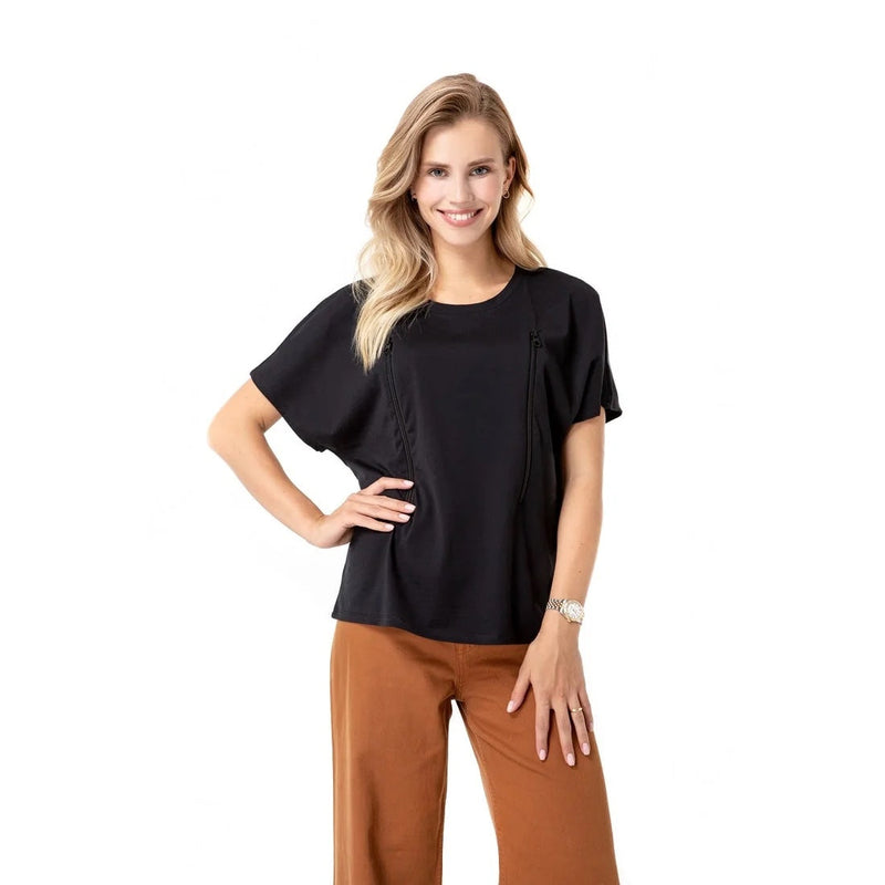 Zip Up Top for Pregnancy, Nursing & Beyond | Black-3