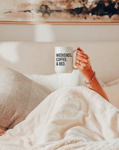 "Weekends, Coffee & Bed" Mug — Cozy Mug for Relaxing Weekends-1