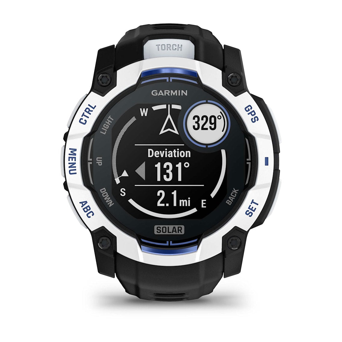 Instinct® 3 – 50 mm, Solar Whitestone with Black/Bolt Blue Band-9