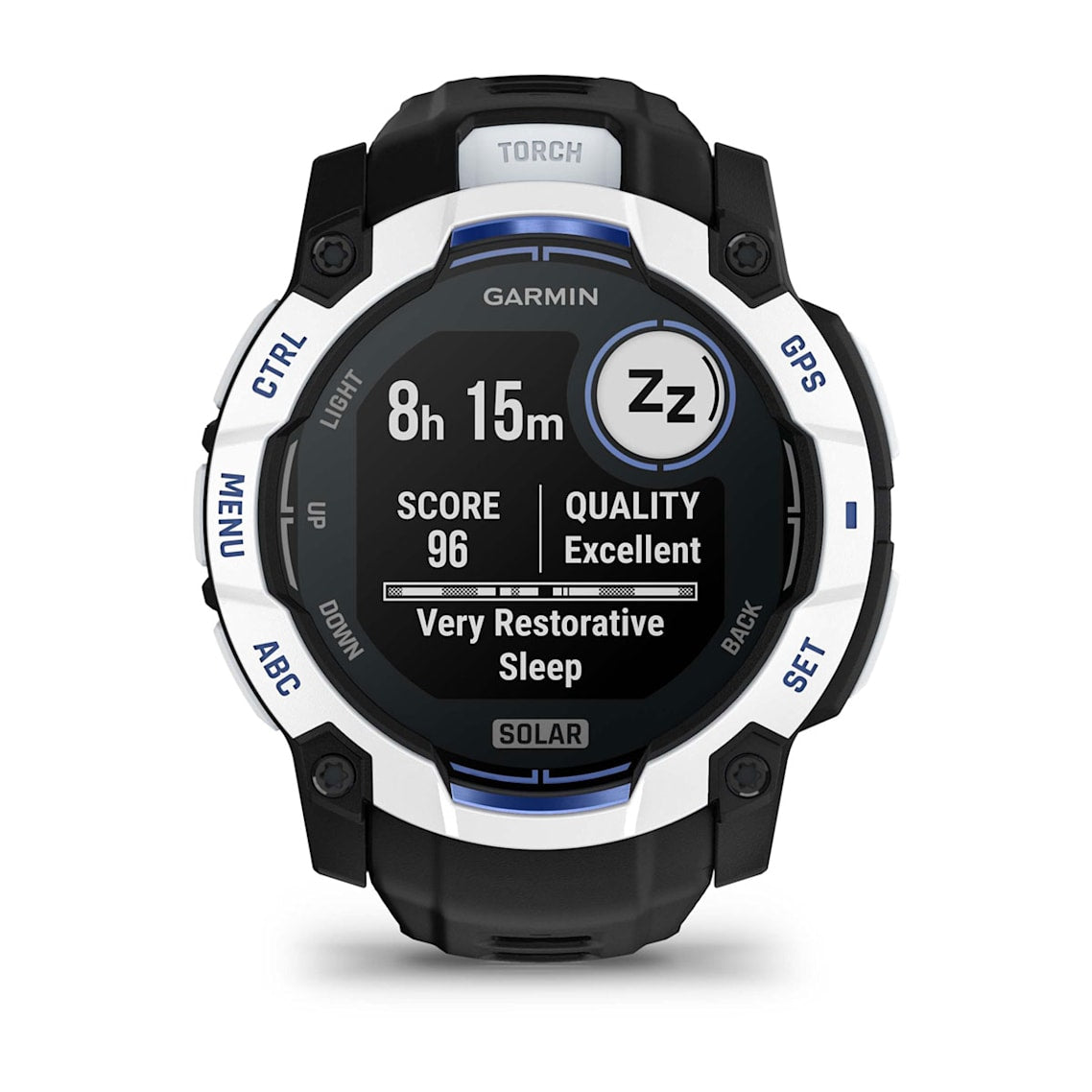 Instinct® 3 – 50 mm, Solar Whitestone with Black/Bolt Blue Band-10
