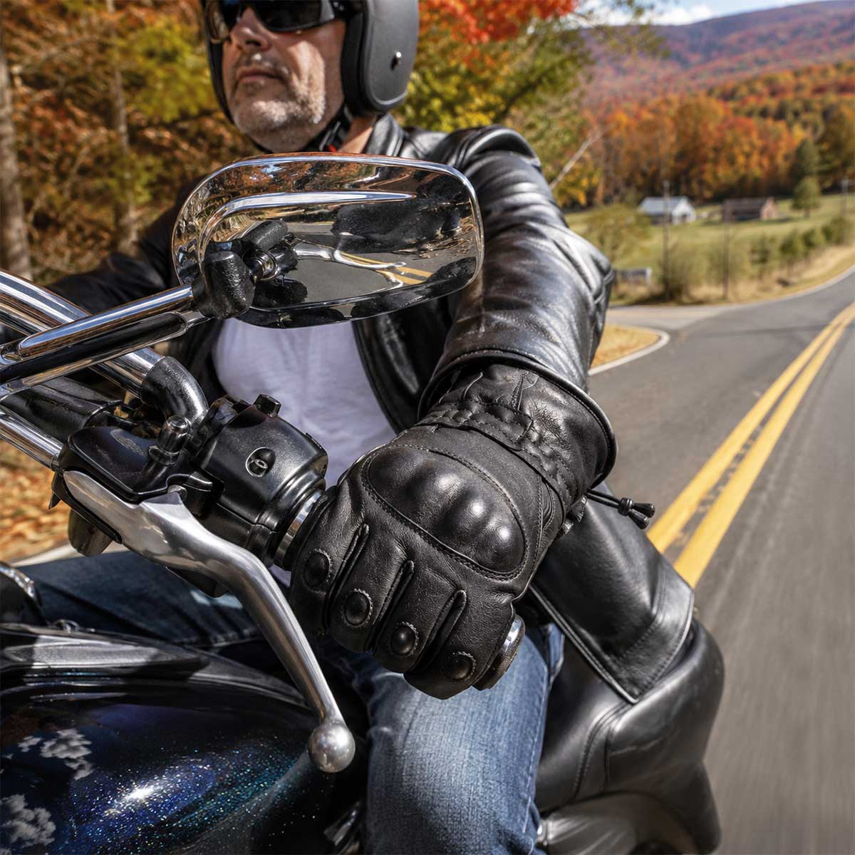 Open Road Men's Armored Gauntlet Leather Motorcycle Gloves-8