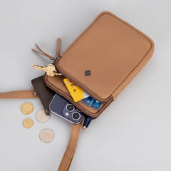 Greenwood Leather Compact Mini Crossbody. Slim Full-Grain Leather Phone Bag & Travel Organizer-23