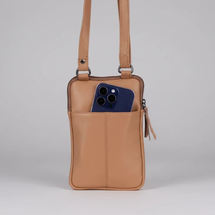 Greenwood Leather Compact Mini Crossbody. Slim Full-Grain Leather Phone Bag & Travel Organizer-24