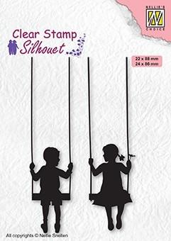 Clear Stamp Silhouette Boy & Girl Swinging-1