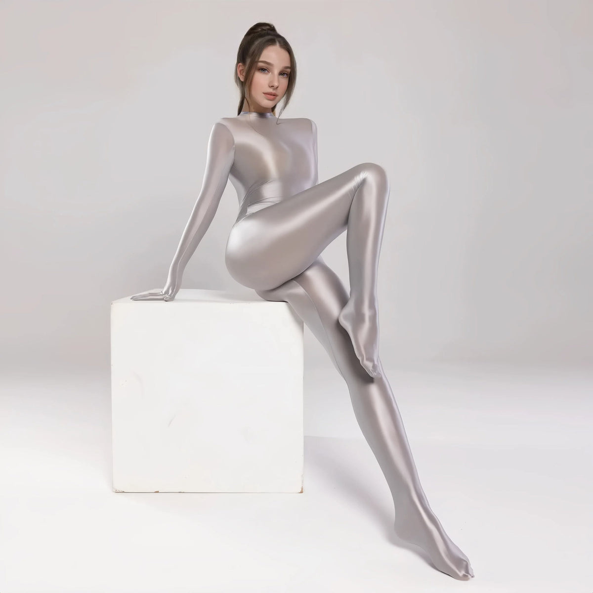Spandex Nylon Full Bodysuit Zentai Shinny Cosplay Jumpsuit Attached Gloves-7