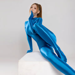 Spandex Nylon Full Bodysuit Zentai Shinny Cosplay Jumpsuit Attached Gloves-21