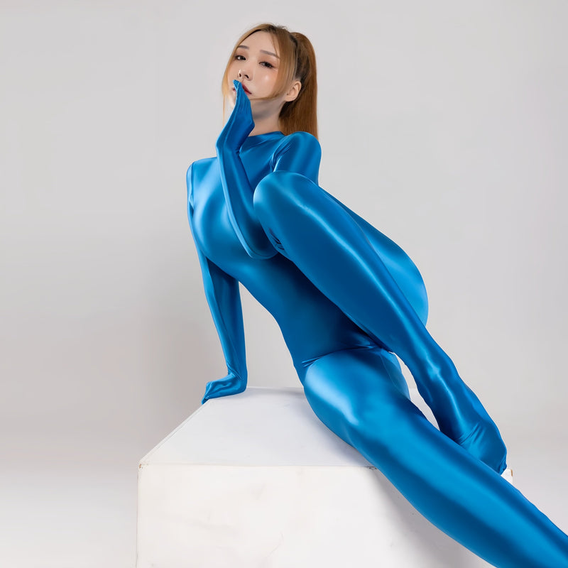 Spandex Nylon Full Bodysuit Zentai Shinny Cosplay Jumpsuit Attached Gloves-21