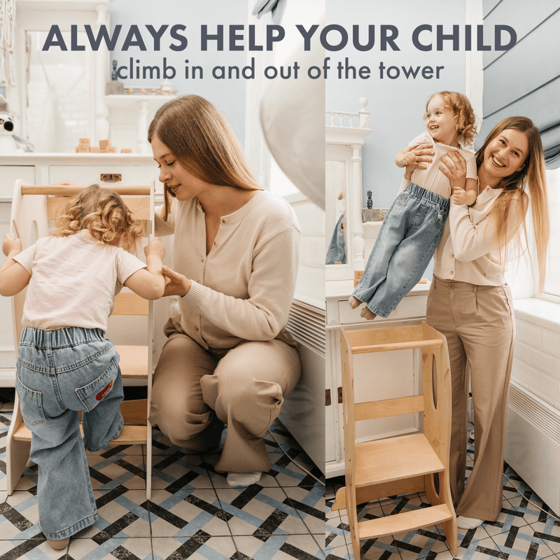 Stable Montessori Tower: Wooden Growing Chair - Beige-7