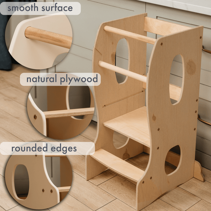 Stable Montessori Tower: Wooden Growing Chair - Beige-4