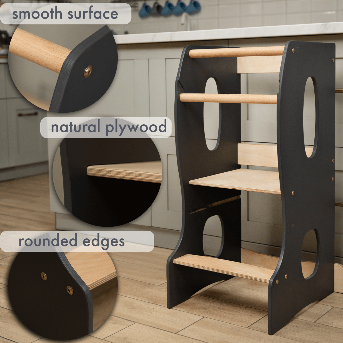 Stable Montessori Tower: Wooden Growing Chair - Grey-4
