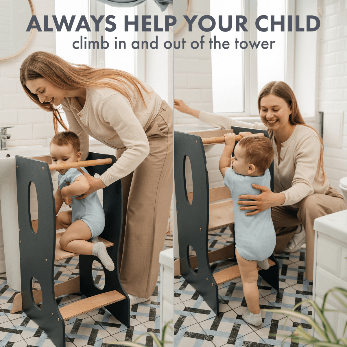 Stable Montessori Tower: Wooden Growing Chair - Grey-7