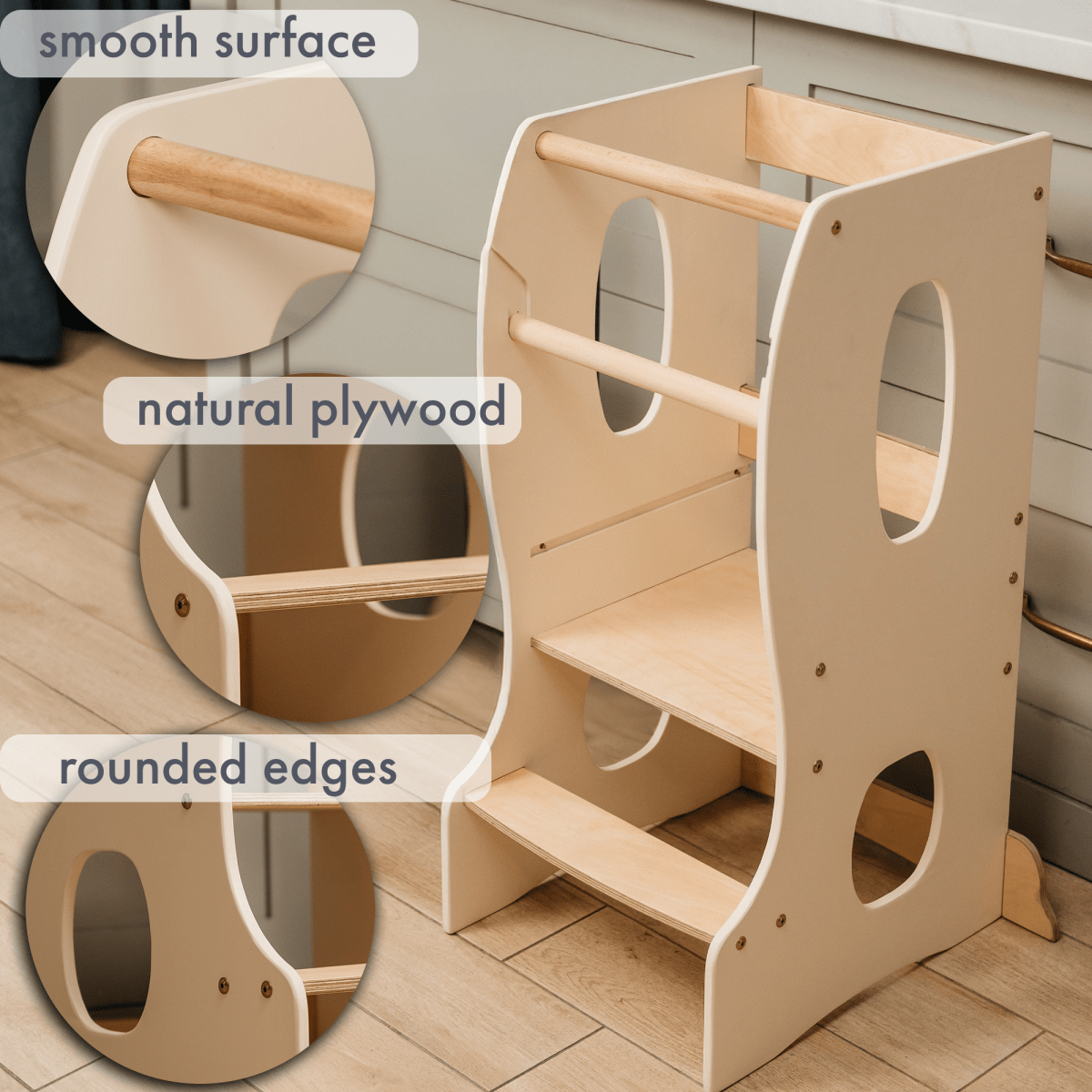 Stable Montessori Tower: Wooden Growing Chair - Ivory-3