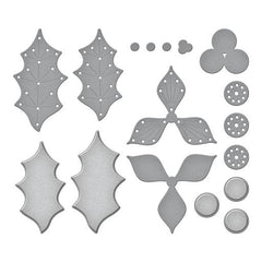 Matrices de découpe poinsettia et houx cousus - Collection de Noël-3