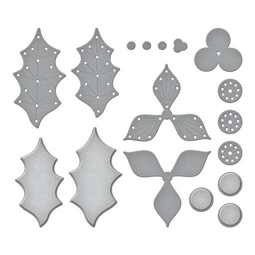 Matrices de découpe poinsettia et houx cousus - Collection de Noël-3