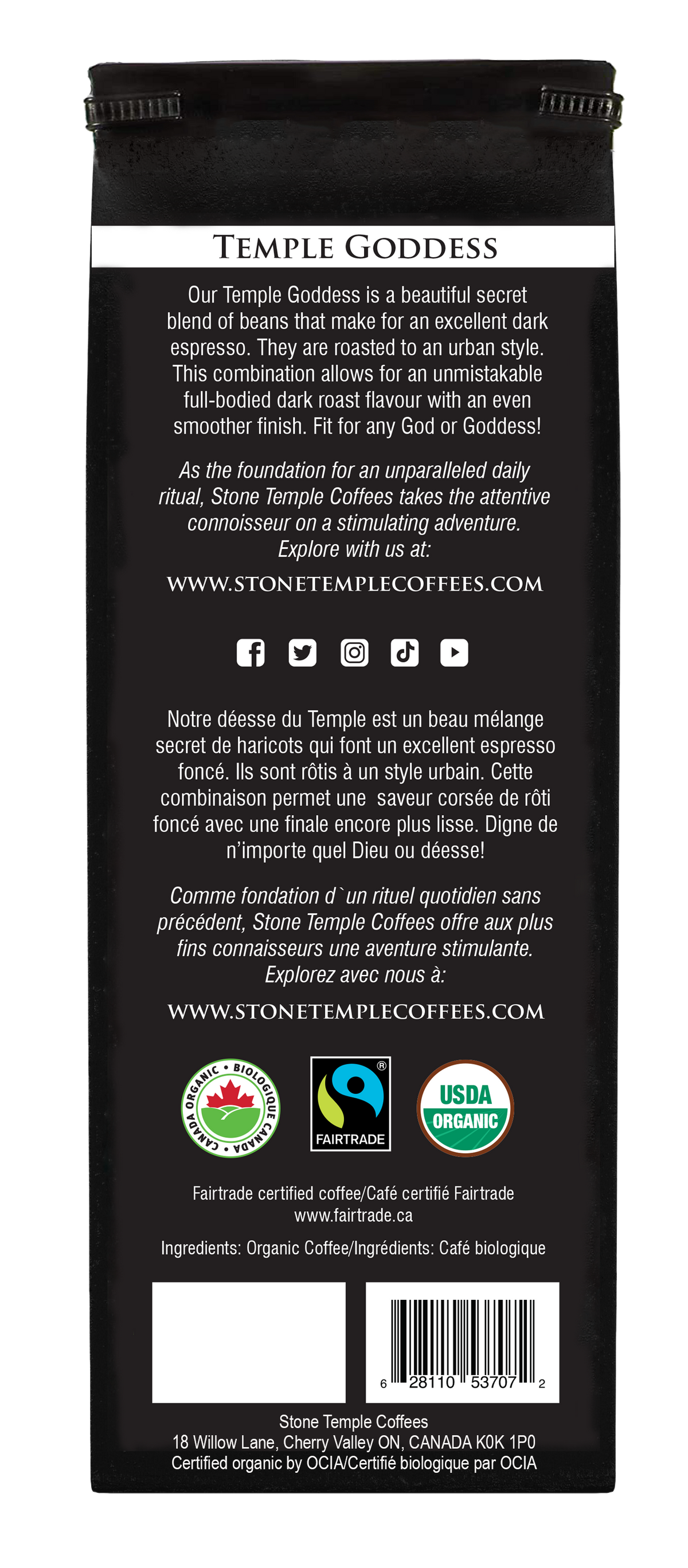 Temple Goddess - Whole Bean, Dark Espresso, Certified Organic OCIA/ Fairtrade Coffee 1lb/ 454g-3