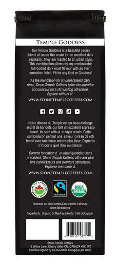 Temple Goddess - Whole Bean, Dark Espresso, Certified Organic OCIA/ Fairtrade Coffee 1lb/ 454g-3