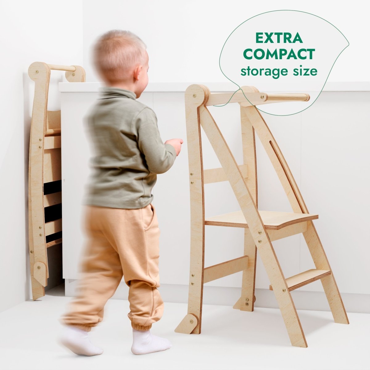 Toddler Tower: Foldable Step Stool for Toddlers - Beige-9