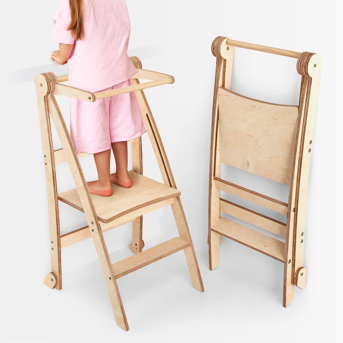 Toddler Tower: Foldable Step Stool for Toddlers - Beige-1