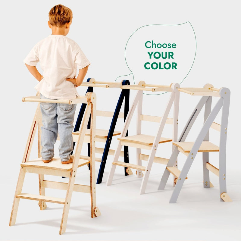 Toddler Tower: Foldable Step Stool for Toddlers - Beige-8
