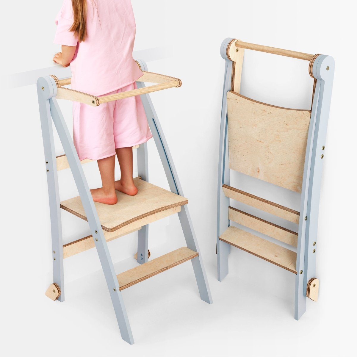 Toddler Tower: Foldable Step Stool for Toddlers - Gray-1