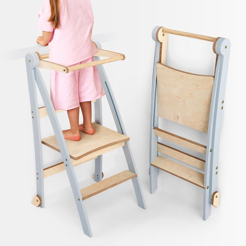 Toddler Tower: Foldable Step Stool for Toddlers - Gray-1