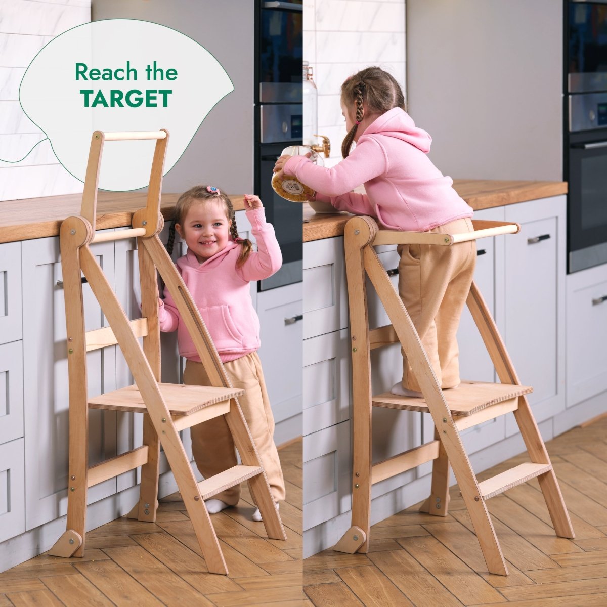 Toddler Tower: Foldable Step Stool for Toddlers - Beige-4
