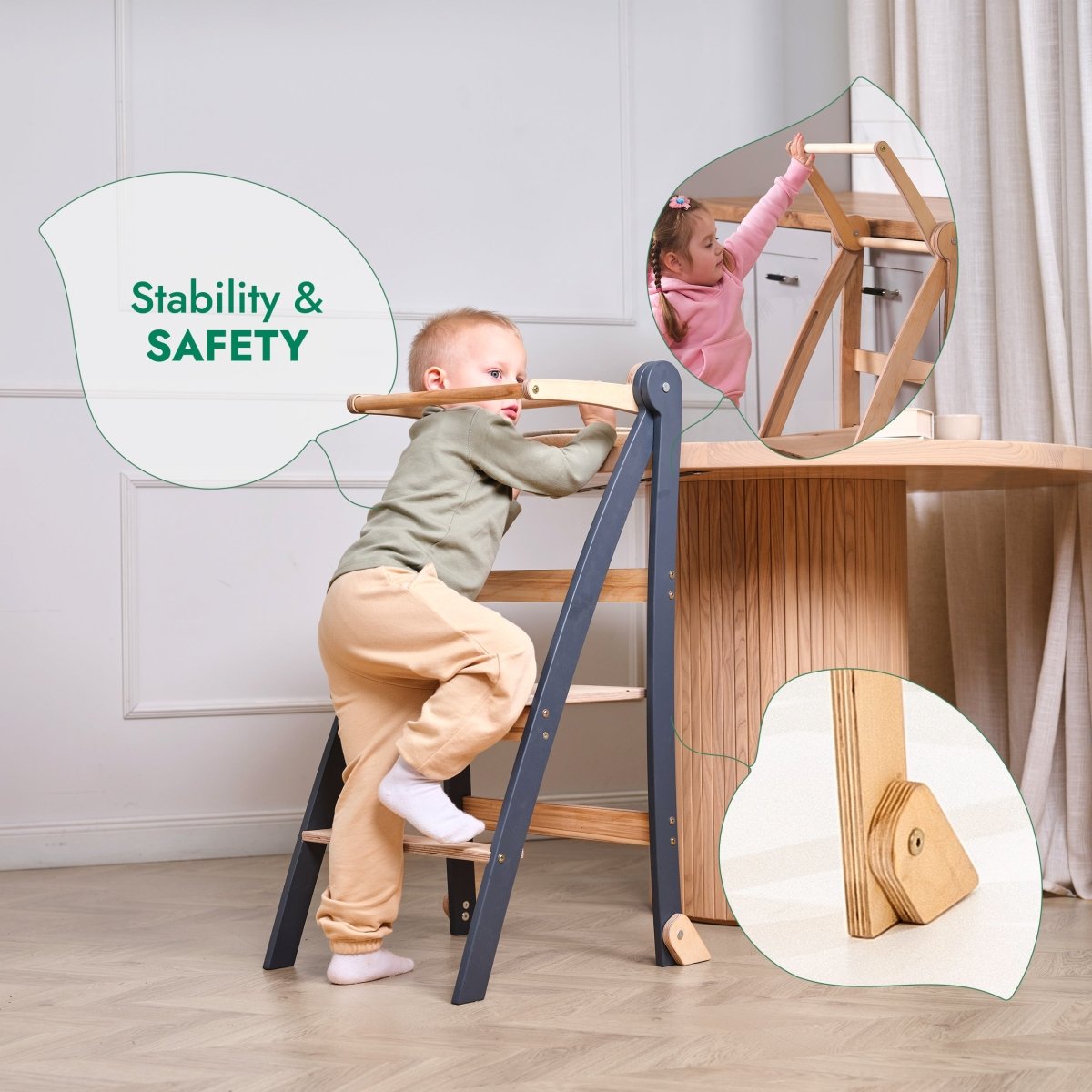 Toddler Tower: Foldable Step Stool for Toddlers - Beige-7
