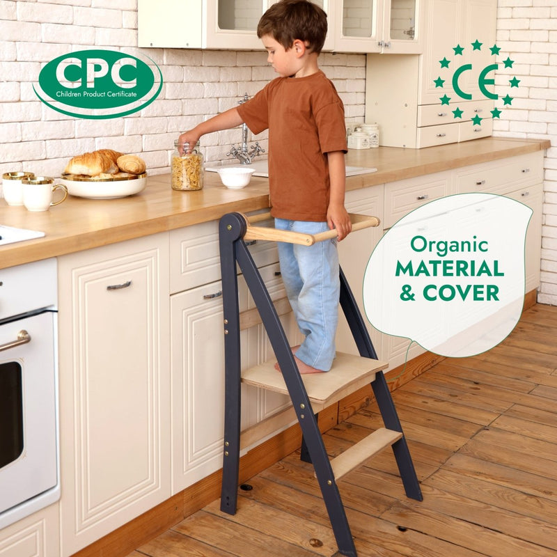 Toddler Tower: Foldable Step Stool for Toddlers - Beige-5