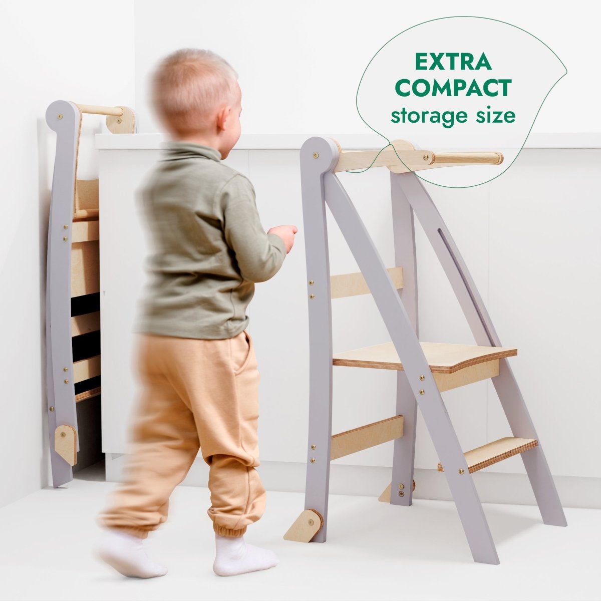 Toddler Tower: Foldable Step Stool for Toddlers - Gray-8