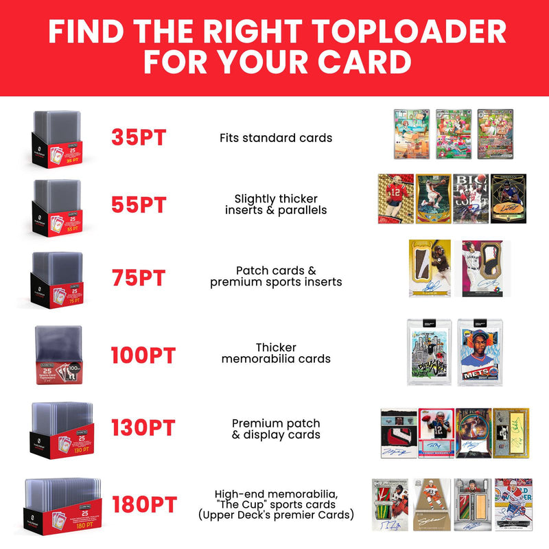 25 EVORETRO Toploader 35pt/55pt/75pt/100pt/180pt – Pack of 25 for Trading Cards-2