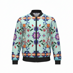 Light Turquoise Floral Sky Bomber Jacket-1