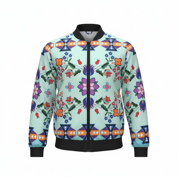 Light Turquoise Floral Sky Bomber Jacket-1