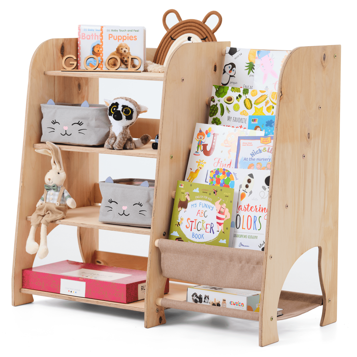 Wooden Montessori Shelves for Toddler 2in1: Bookshelf & Toy Shelving-12