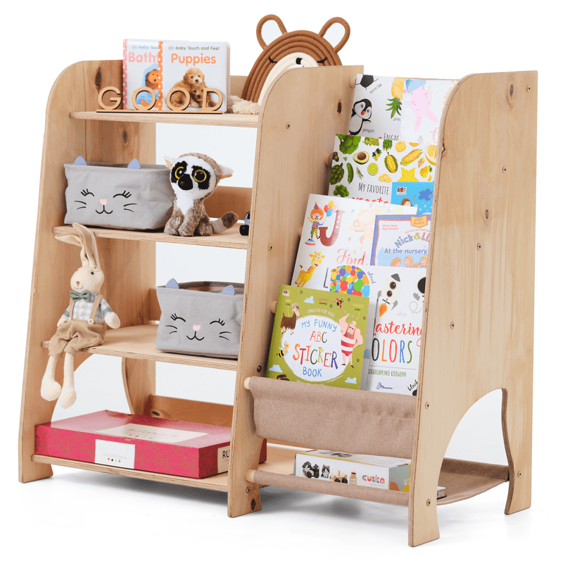 Wooden Montessori Shelves for Toddler 2in1: Bookshelf & Toy Shelving-12