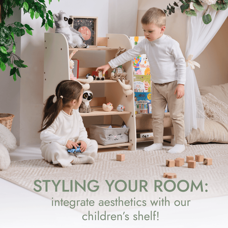 Wooden Montessori Shelves for Toddler 2in1: Bookshelf & Toy Shelving-5