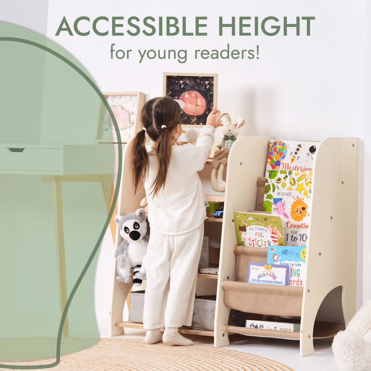 Wooden Montessori Shelves for Toddler 2in1: Bookshelf & Toy Shelving-3